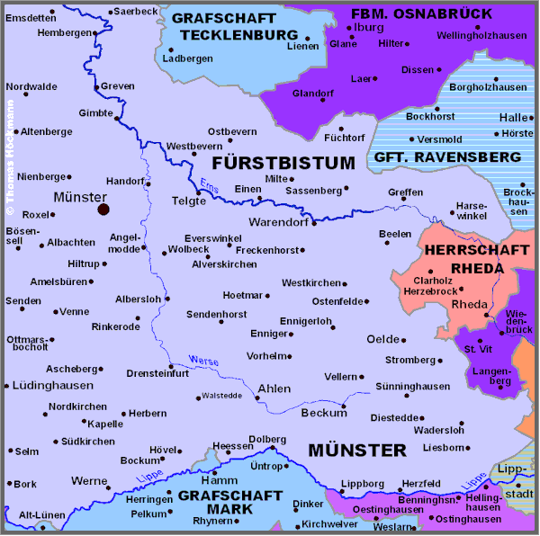 Karte des F�rstbistums M�nster - s�d�stlicher Teil