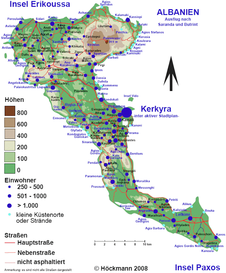 interaktive Korfu-Karte - anklicken und zuden Bildern der gew�nschten Region gelangen